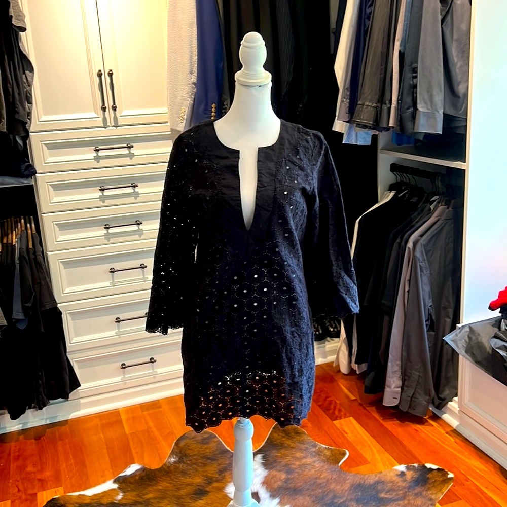 Black short eyelet sundress coverup